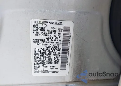 2009 Nissan Murano S/Sl z USA, uszkodzony, nr VIN JN8AZ18U39W009801